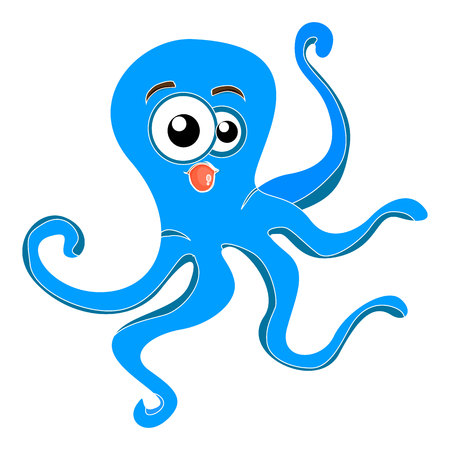 Octopus blue marine (stick out tongue), cartoon on white background, vectorのイラスト素材