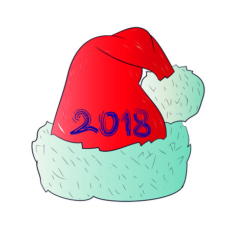 Red Santa Claus hat, cartoon on white background, vectorのイラスト素材