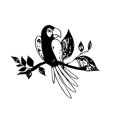 Silhouette of a parrot seated on a branch of a tree.のイラスト素材