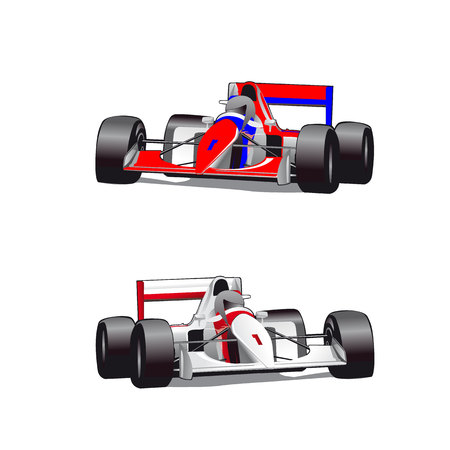 Two hound cars, formula, cartoon on white background, vectorのイラスト素材