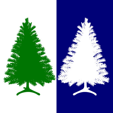 Silhouette of green and white Christmas tree vector illustrationのイラスト素材