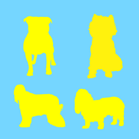 Silhouette of yellow dog, collection, on blue background, vectorのイラスト素材