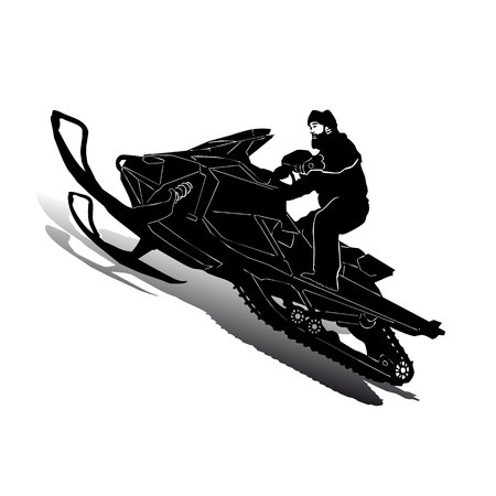 Silhouette of motorcycle snowmobile on speed, on white background, vectorのイラスト素材