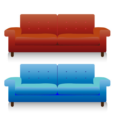 Two fashionable realistic couch (blue and brown), cartoon on white background, vectorのイラスト素材