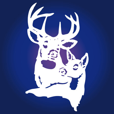 A pair of white deer (male deer and female deer) on a blue background, vectorのイラスト素材
