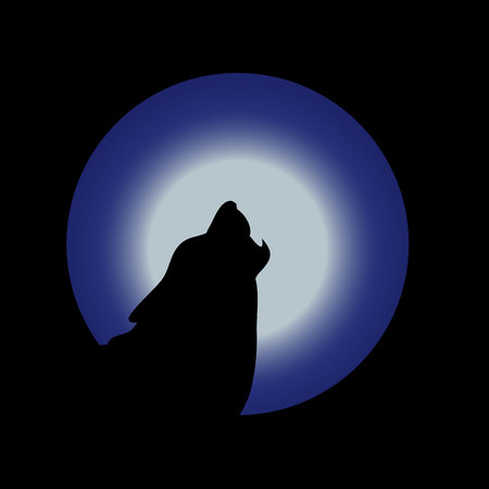 Illustration, wolf head, howls to the moon, silhouette at night, の写真素材