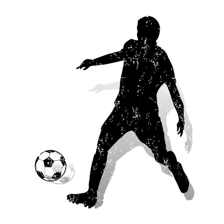 Soccer player with ball makes a punch, ink-silhouette on white backgroundのイラスト素材