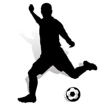 Soccer player with ball makes a punch, silhouette on white background, vector illustration.のイラスト素材