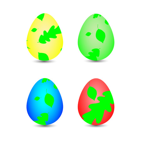 Collection of Easter eggs with a green leaf patternのイラスト素材