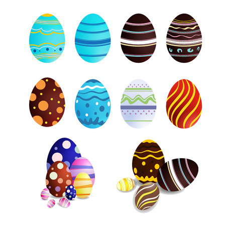 Collection of Easter eggs for decoration on white background, vector illustration.のイラスト素材