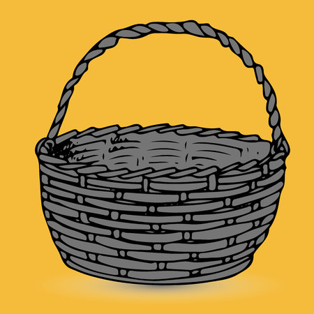 Gray basket for products, silhouette-cartoon on yellow background, vector illustration.のイラスト素材