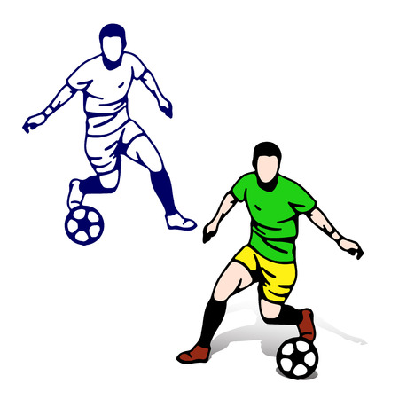 Soccer players with the ball in motion playing, silhouette-cartoon on white background, vectorのイラスト素材