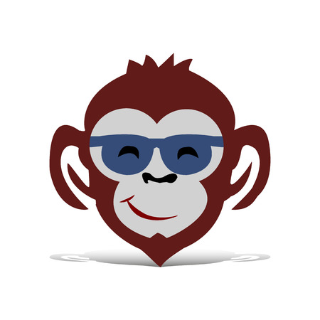 Head of a brown monkey with glasses, cartoon on a white background.
