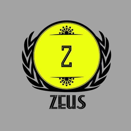 The logo is black and yellow, the letter "Z" and the inscription "Zeus", design for the site, on a gray background, vectorのイラスト素材