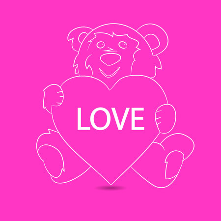 Gift teddy bear sitting and holding a heart, festive pattern on a pink background, vectorのイラスト素材