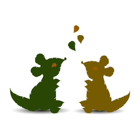 Abstract silhouette of a mouse from leaves, look upwards as fall leaves fall, design for decoration, vectorのイラスト素材