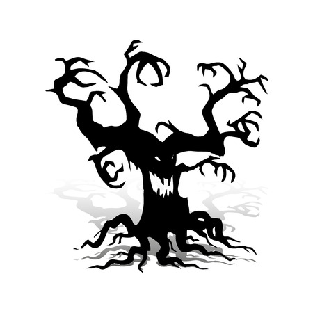 Scary tree without leaves, design for the holiday of Halloween, on a white background, vectorのイラスト素材