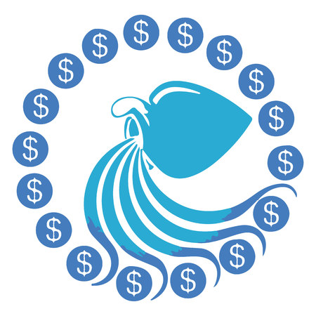 Round logo monetary, Aquarius, blue silhouette on a white background, vectorのイラスト素材
