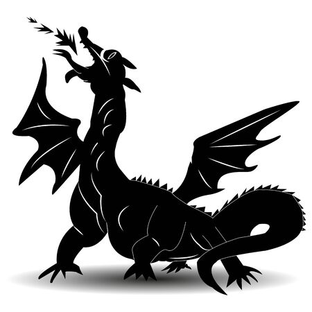 Black dragon raised his head up, silhouette on white background, vectorのイラスト素材