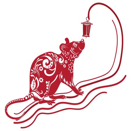 Year of the rat, red silhouette. Decoration for 2020 Chinese year of the rat, on a white background, vectorのイラスト素材