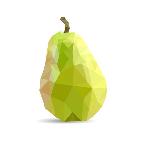 Juicy green pear triangulation. Low poly object on a white background, vectorのイラスト素材