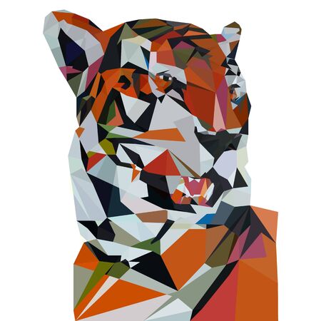 Tiger low poly illustration, closeup triangulation on white background, vectorのイラスト素材