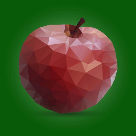 Red Apple triangulation. Low poly object on a green background, closeup, vectorのイラスト素材