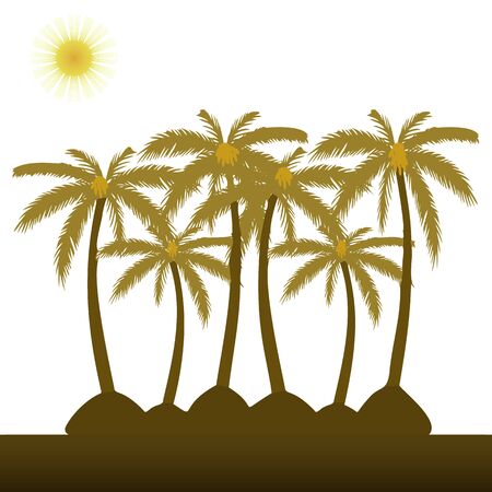 Palm trees and sun, flat style on a white background, vectorのイラスト素材