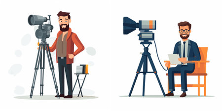 Photographer, videographer, cameraman with camera and tripod set. Vector illustration