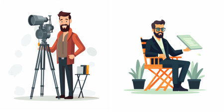 Cinema director and cameraman. Vector illustration in flat style