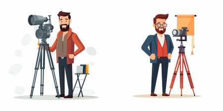 Cameraman and videographer. Cameraman with professional camera. Vector illustration in cartoon styleのイラスト素材