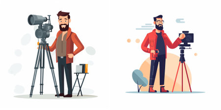 Photographer and videographer with camera. Vector illustration in flat style