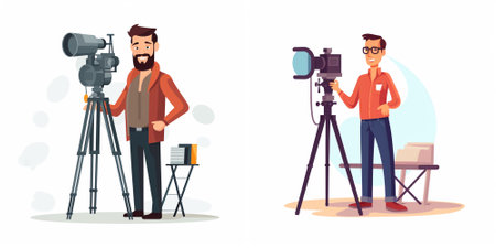 Photographer and cameraman with professional camera on tripod. Professional videographer with...