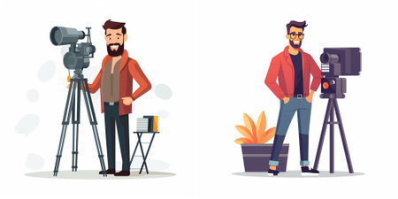 Photographer and cameraman with camera. Vector illustration in flat style