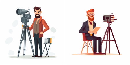 Photographer and videographer with camera. Vector illustration in cartoon style