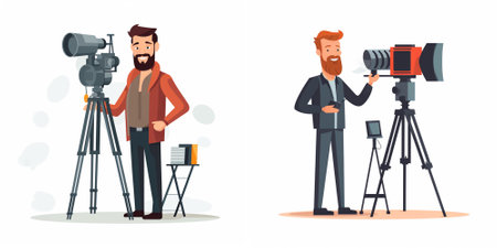 Photographer and cameraman with professional camera on tripod. Filmmaking, videographer,...