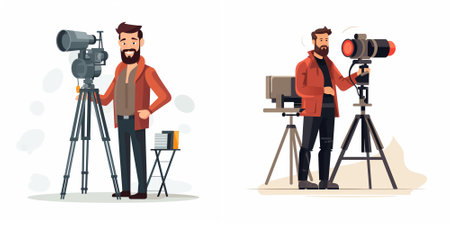 Photographer with camera and tripod. Filmmaker with equipment. Vector illustrationのイラスト素材