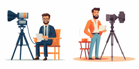 Photographer and videographer with camera. Professional videographer and cameraman. Vector...