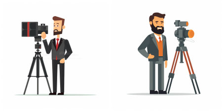 Photographer and cameraman. Cameraman with camera. Vector illustration