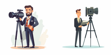 Photographer and cameraman with camera. Vector illustration in cartoon style