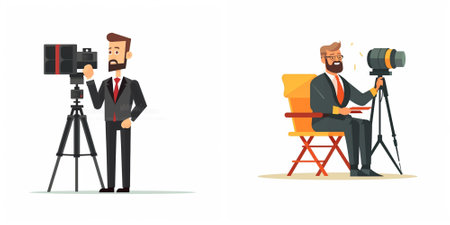 Photographer and cameraman with camera. Vector illustration in cartoon style