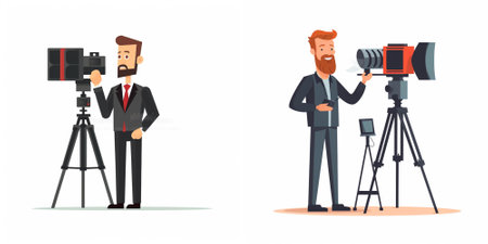 Photographer and videographer with camera. Vector illustration in cartoon style