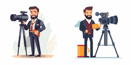 Photographer and videographer with professional camera. Vector illustration in flat style