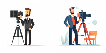 Cameraman and videographer. Cameraman and videographer with camera. Vector illustration