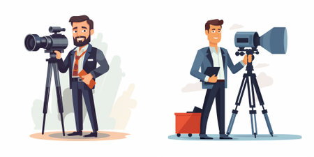 Photographer and videographer with camera. Vector illustration in cartoon style