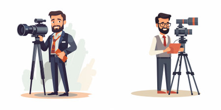 Photographer and cameraman. Cameraman with camera. Vector illustration in cartoon style