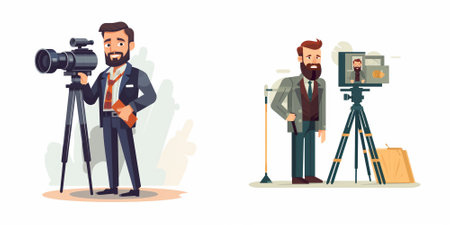 Photographer, cameraman and videographer with camera. Vector illustration