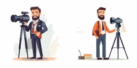 Photographer and videographer with camera. Vector illustration in cartoon style