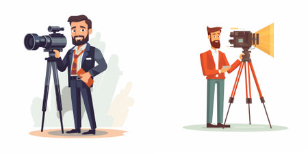 Photographer and cameraman with camera. Vector illustration in cartoon style