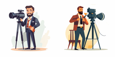Photographer and cameraman with camera. Vector illustration in cartoon styleのイラスト素材